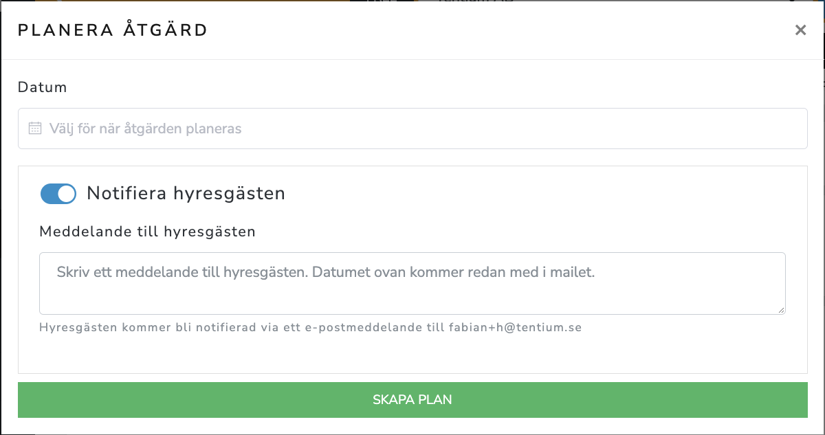 Vyn för att planera ett åtgärd